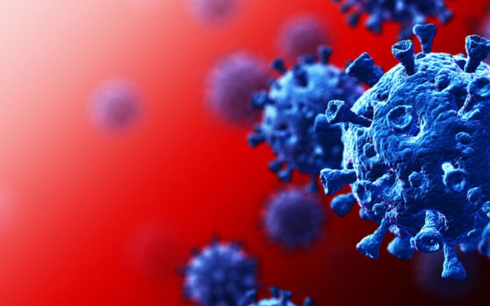 corona virus on red background
