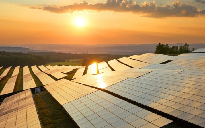 Solar panels at sunrise