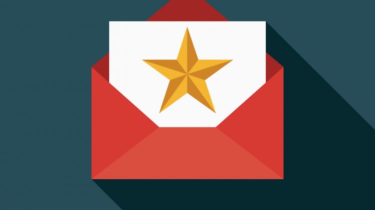 Gold star card in red envelope