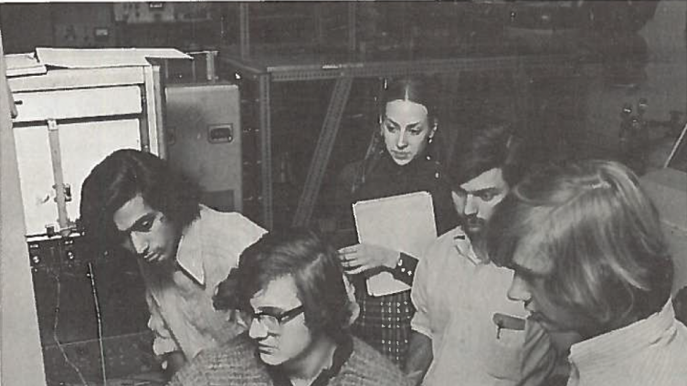 Diana Essock, third from left, in a lab during her time at CWRU