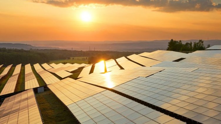 Solar panels at sunrise