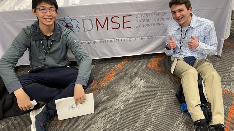 Mingwei Xu (left) visits Massachusetts Institute of Technology, where he will begin his Ph.D. studies in the fall, with CWRU alum Hugh Smith.