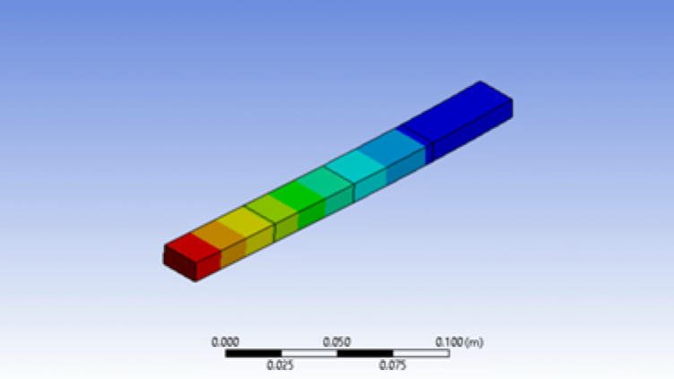 3D model with displacement of a cantilever beam. 