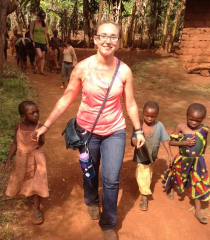 A CWRU student and Cameroonian children